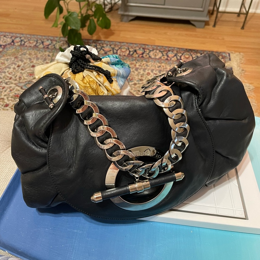 Dior Black Leather Shoulder Bag with Silver-Tone Hardware - Picture 2 of 16